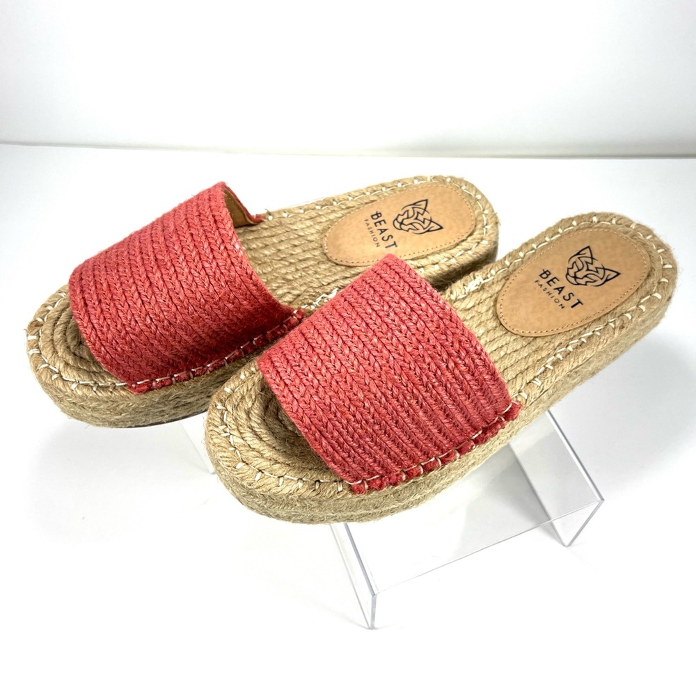 BEAST FASHION Pink Coral Sandals Espadrille Platform Size 7 - Picture 4 of 6
